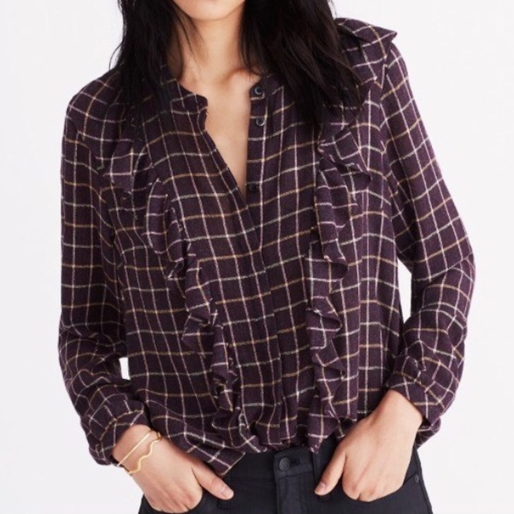MADEWELL plaid ruffle front top small